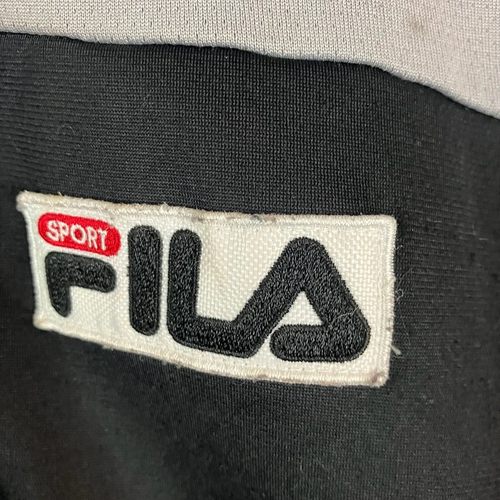 FILA Sport Track Jacket Black White Stripe Full Zip‎ Retro Athletic Mens Large